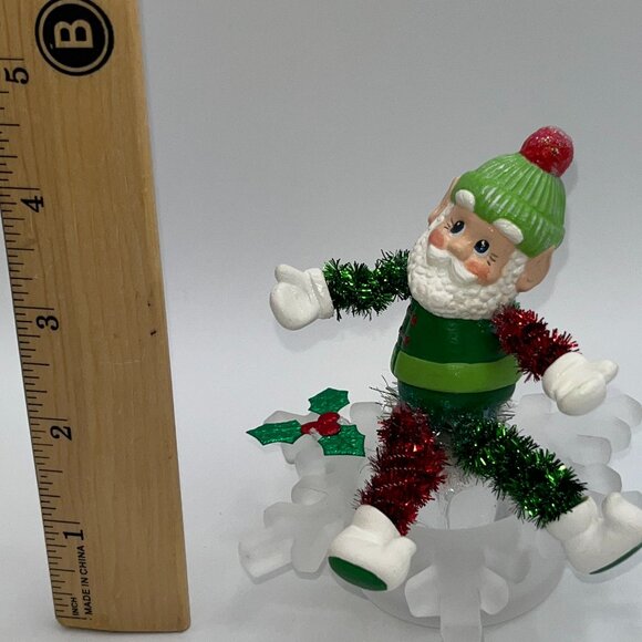 Vintage Ceramic Hand Painted Santa atop a vintage frosted glass snowflake OOAK - Picture 16 of 16